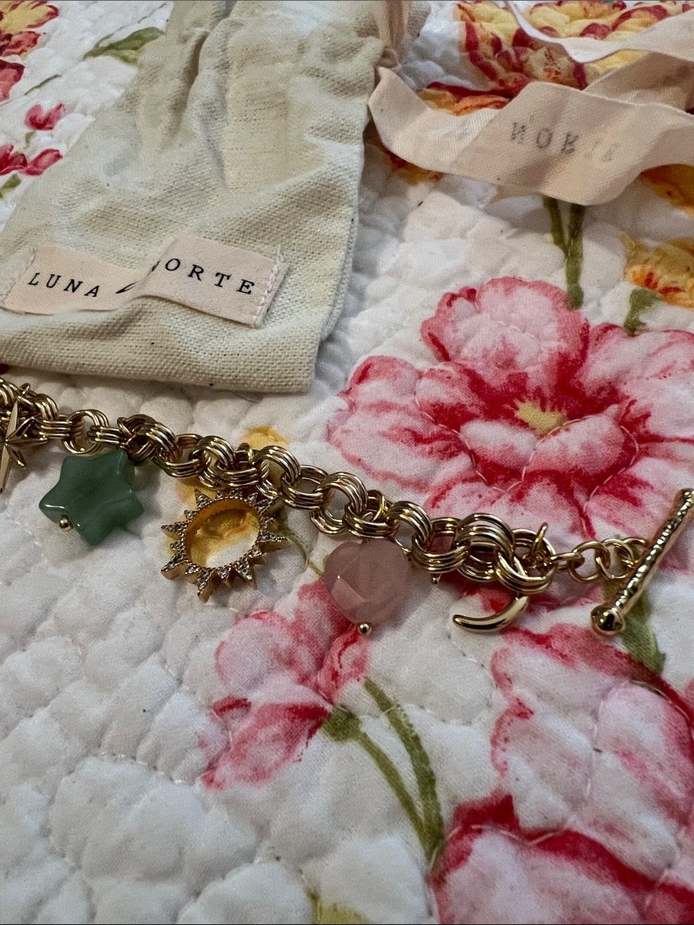 Luna Norte Gold Chain Bracelet with Gem Stones Charms